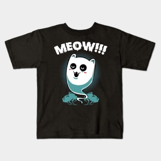 Ghost - Cute Halloween Ghost Cat Kawaii Meow Kids T-Shirt